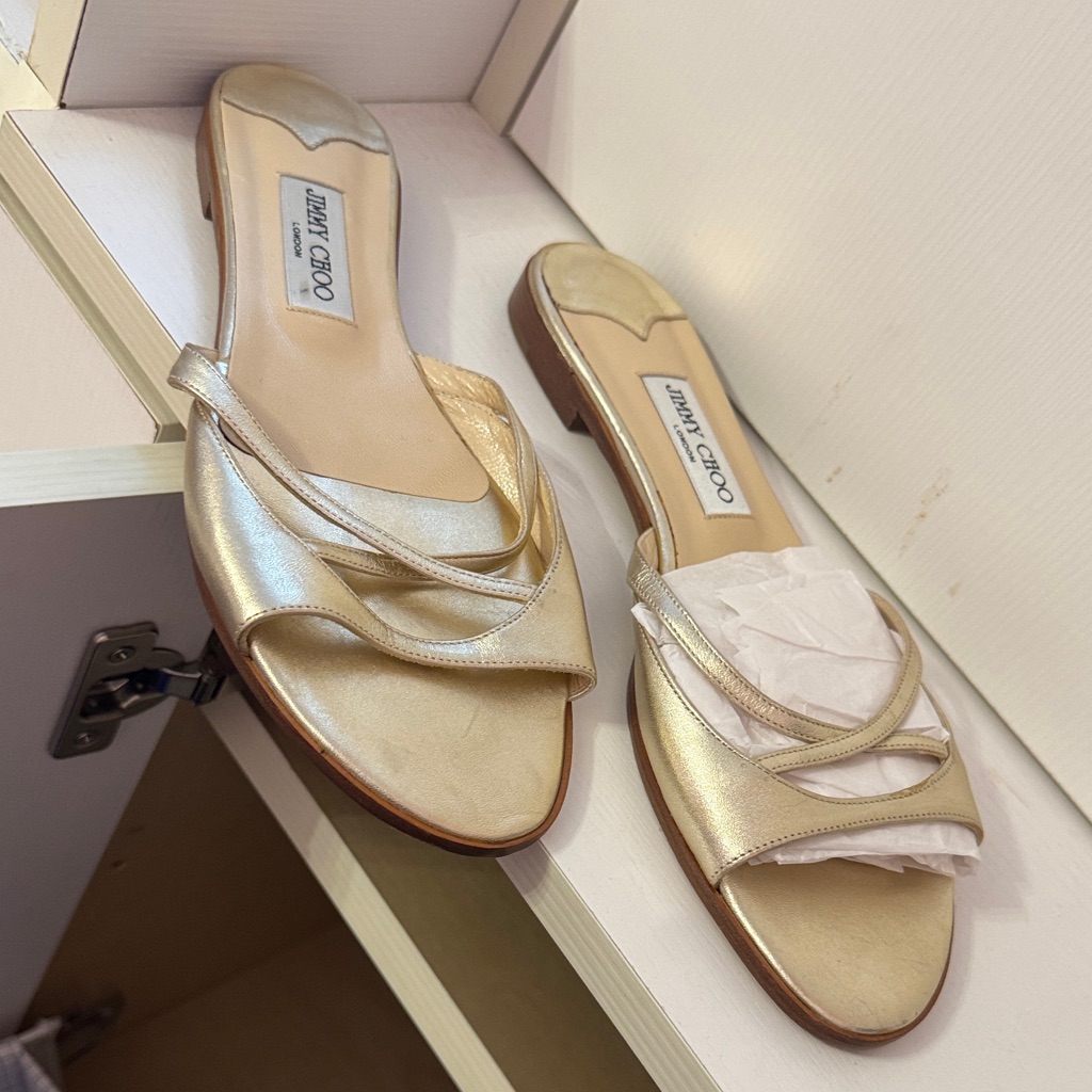 Jimmy Choo Metallic Gold Slide Sandals